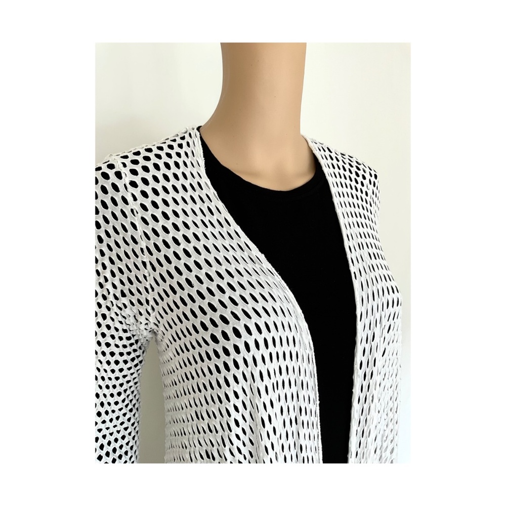 White Resort Mesh Open Front Cardigan Long Sleeve One Size